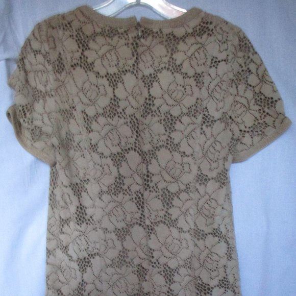 Beatrice B. Tan Leather Floral Pattern Short Sleeve Dress Size 6 US - Picture 5 of 11
